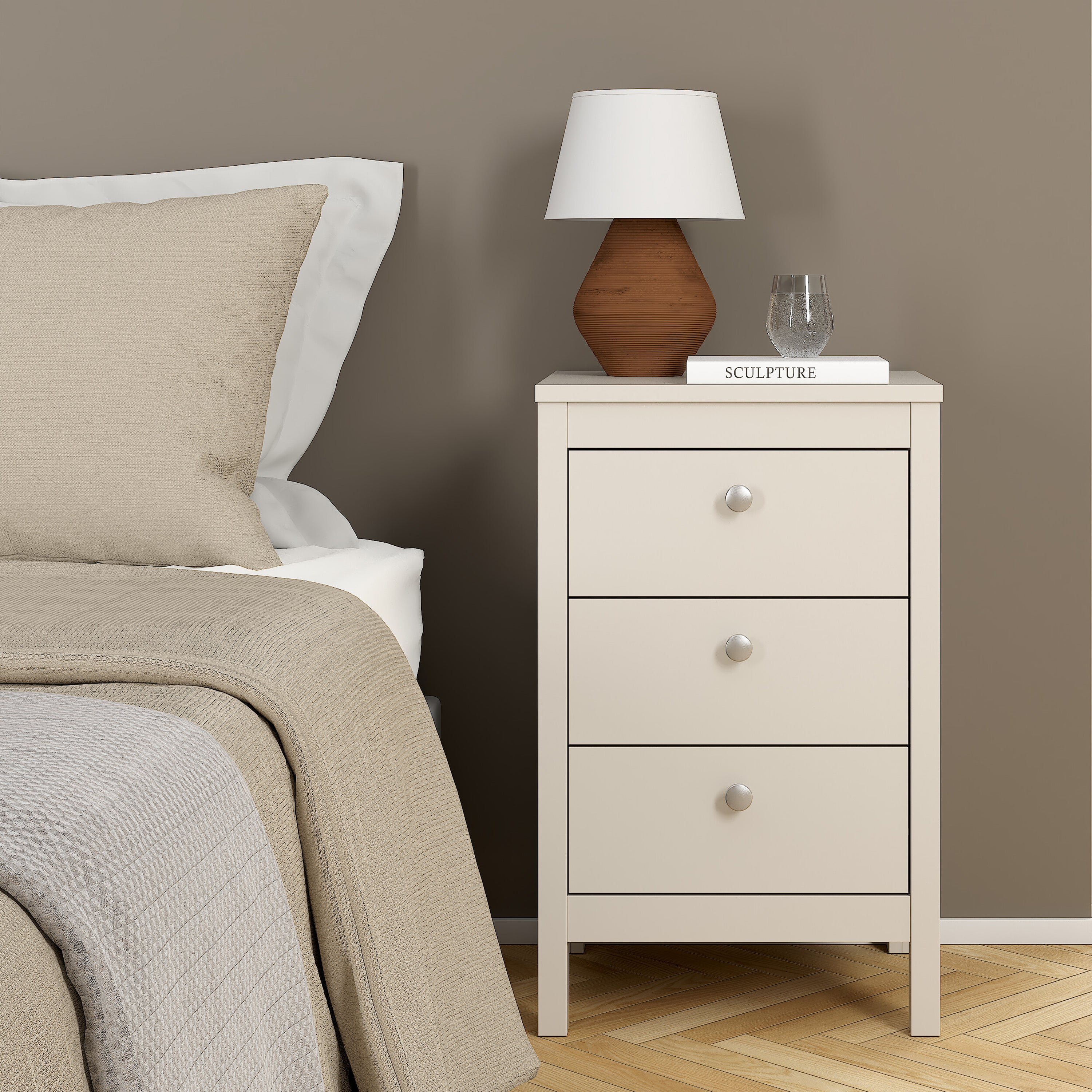 Maria Bedside Table 3 Drawers in Cashmere