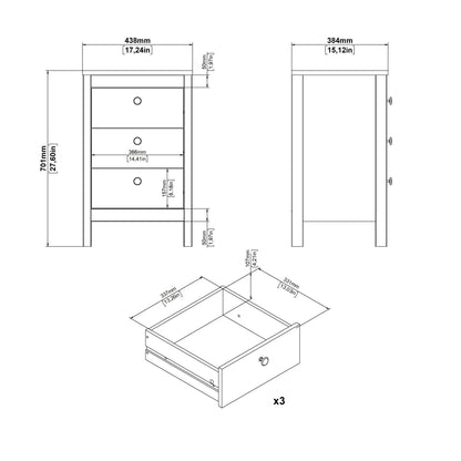 Maria Bedside Table 3 Drawers in Cashmere