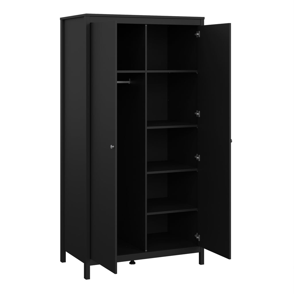 Maria Bedroom Trio - Bedside Table 2 Drawers + Chest 3+2 Drawers + Wardrobe with 2 Doors in Matt Black