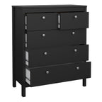 Maria Bedroom Trio - Bedside Table 2 Drawers + Chest 3+2 Drawers + Wardrobe with 2 Doors in Matt Black
