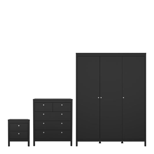 Maria Trio - 2 Drawer Bedside/ 3+2 Chest/ 3 Door Wardrobe in Matt Black