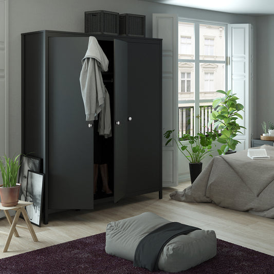 Maria Trio - 2 Drawer Bedside/ 3+2 Chest/ 3 Door Wardrobe in Matt Black