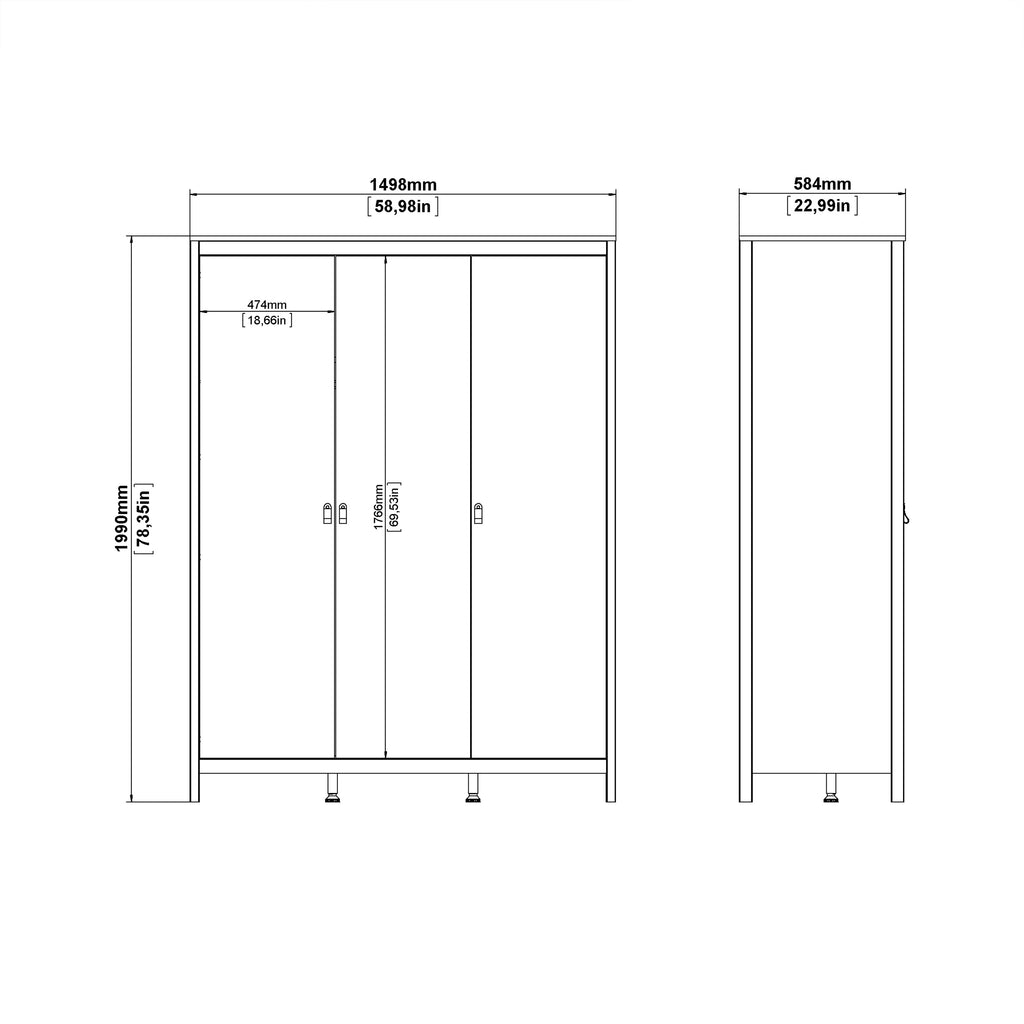 Maria Trio - 2 Drawer Bedside/ 3+2 Chest/ 3 Door Wardrobe in Jackson Hickory Oak