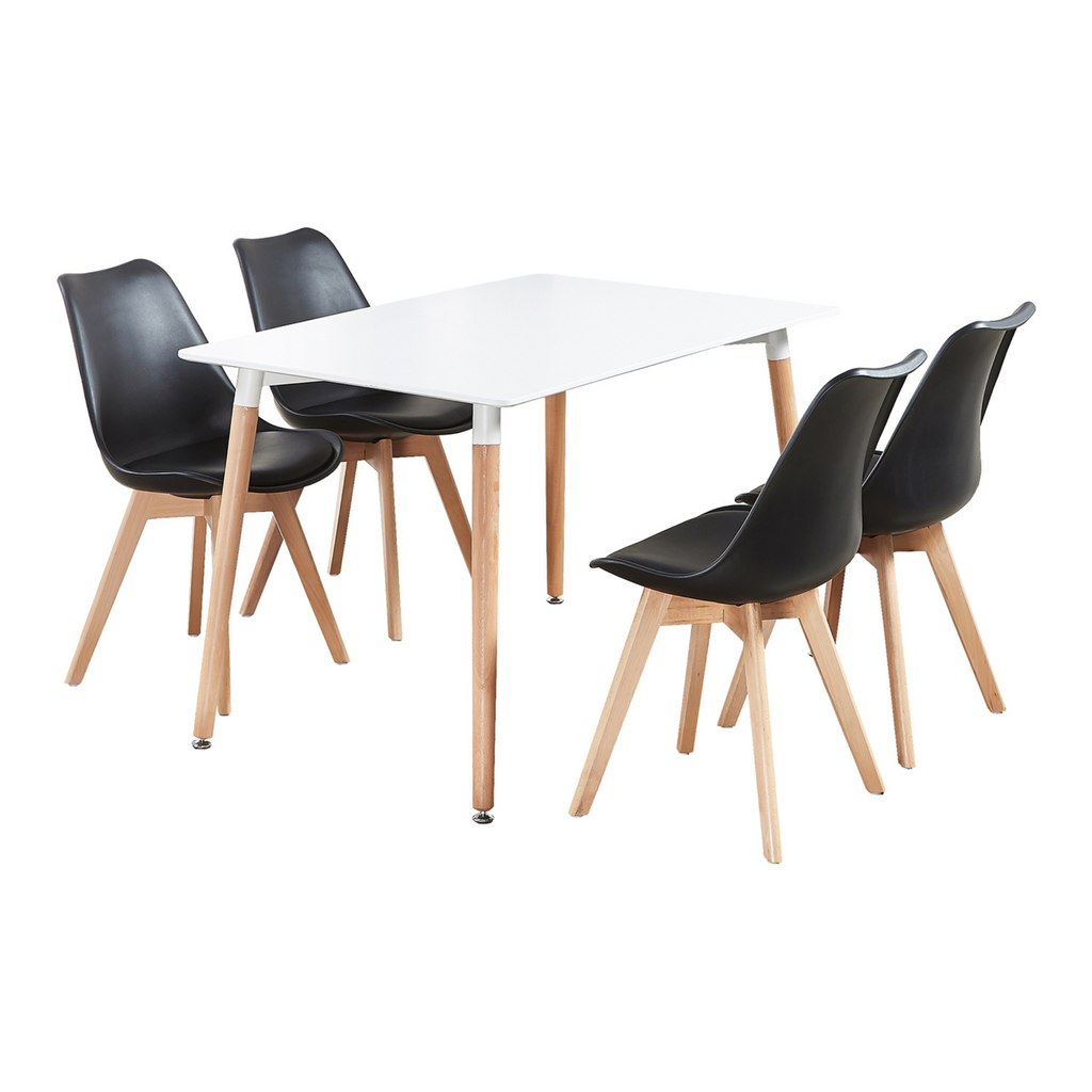 5PCs Dining Set - White Halo Dining Table & Set of 4 Lorenzo Tulip Dining Chairs