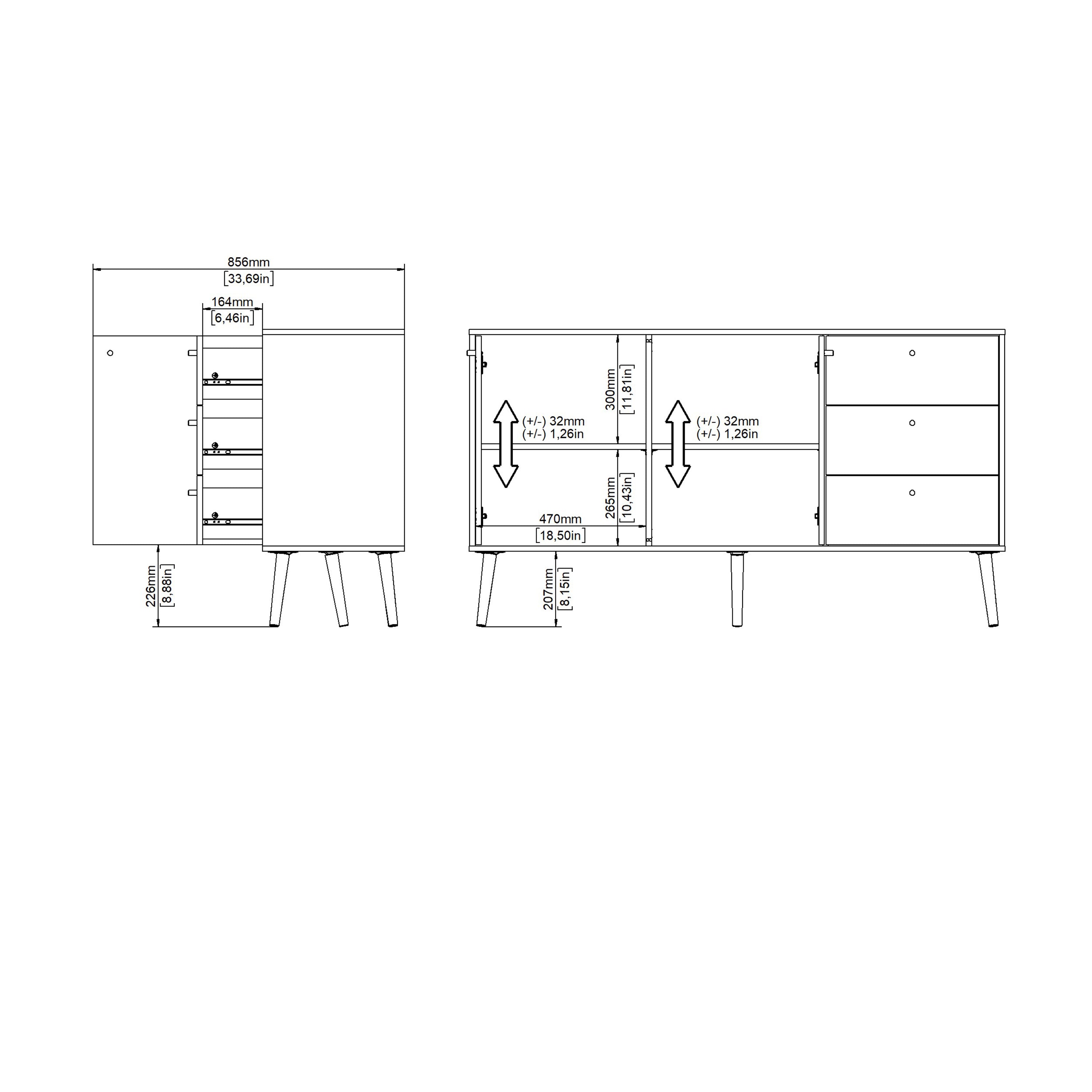 Carlisle Sideboard 2 Doors + 3 Drawers White