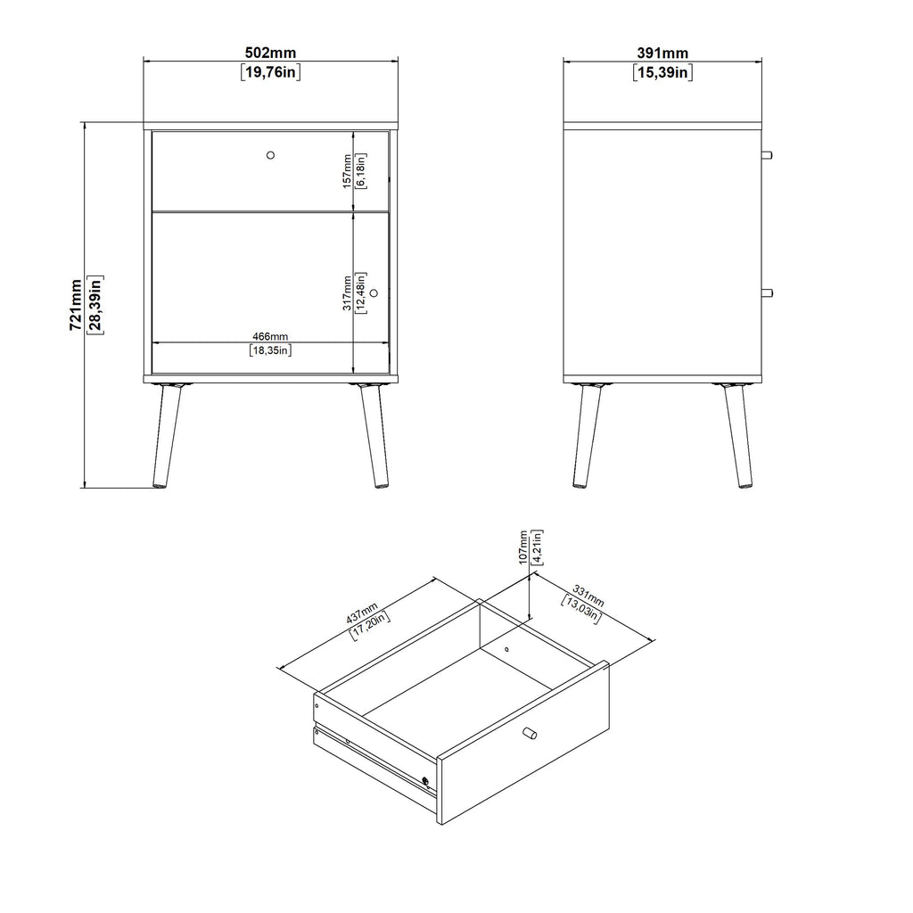 Carlisle 1 Door 1 Drawer Bedside Dark Grey