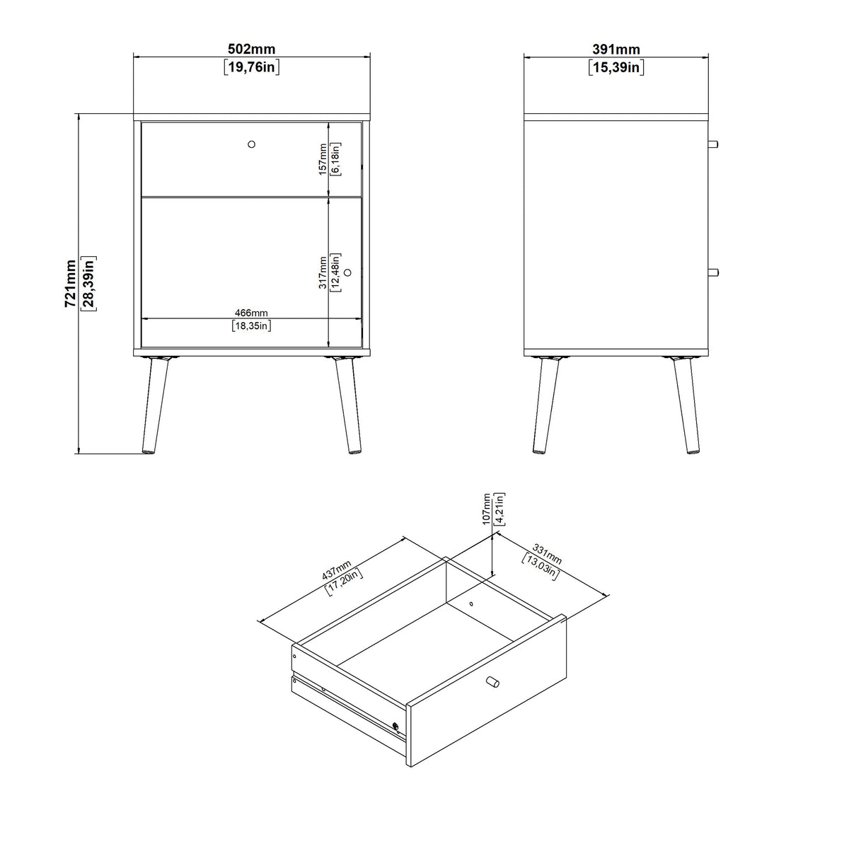 Carlisle 1 Door 1 Drawer Bedside Dark Grey