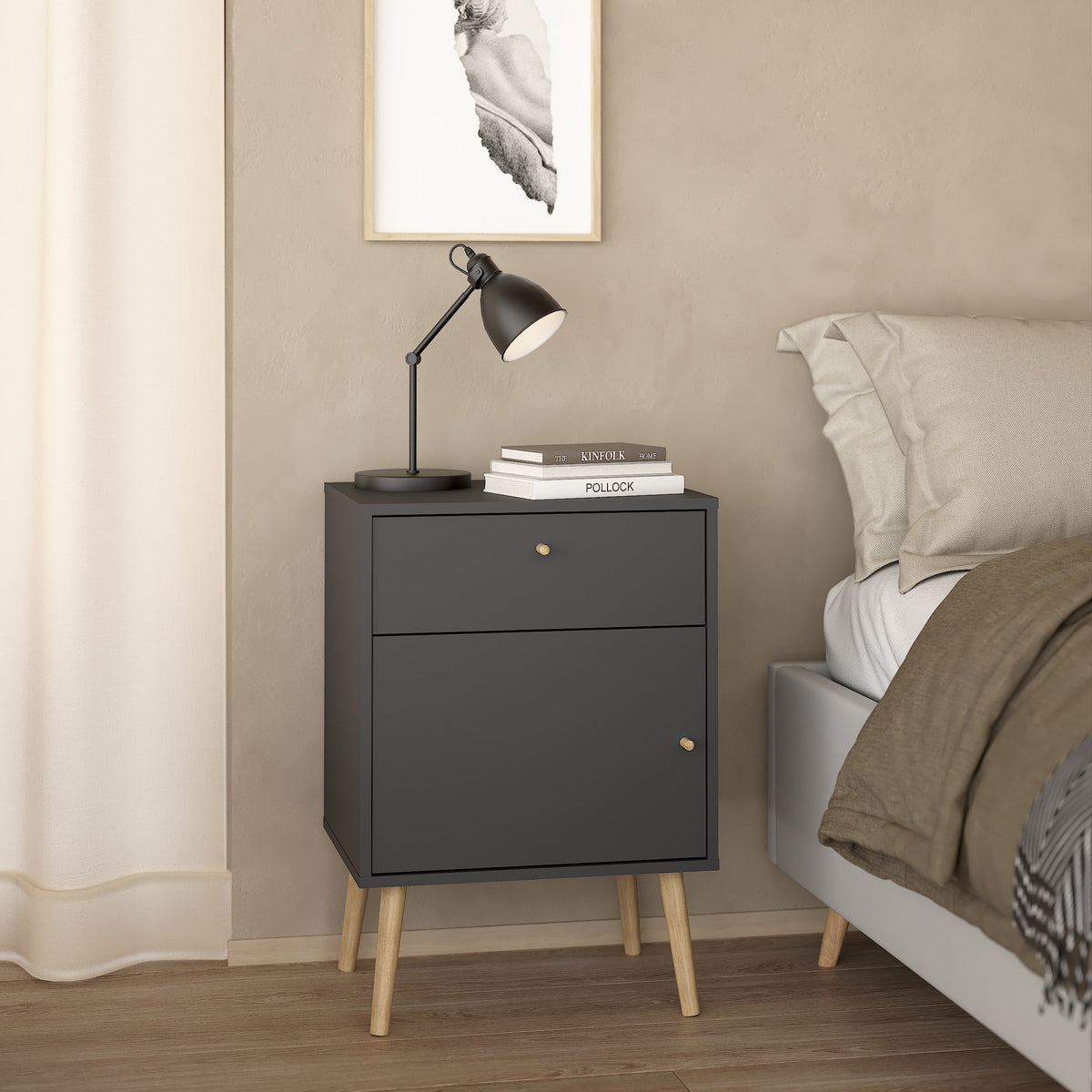 Carlisle 1 Door 1 Drawer Bedside Dark Grey