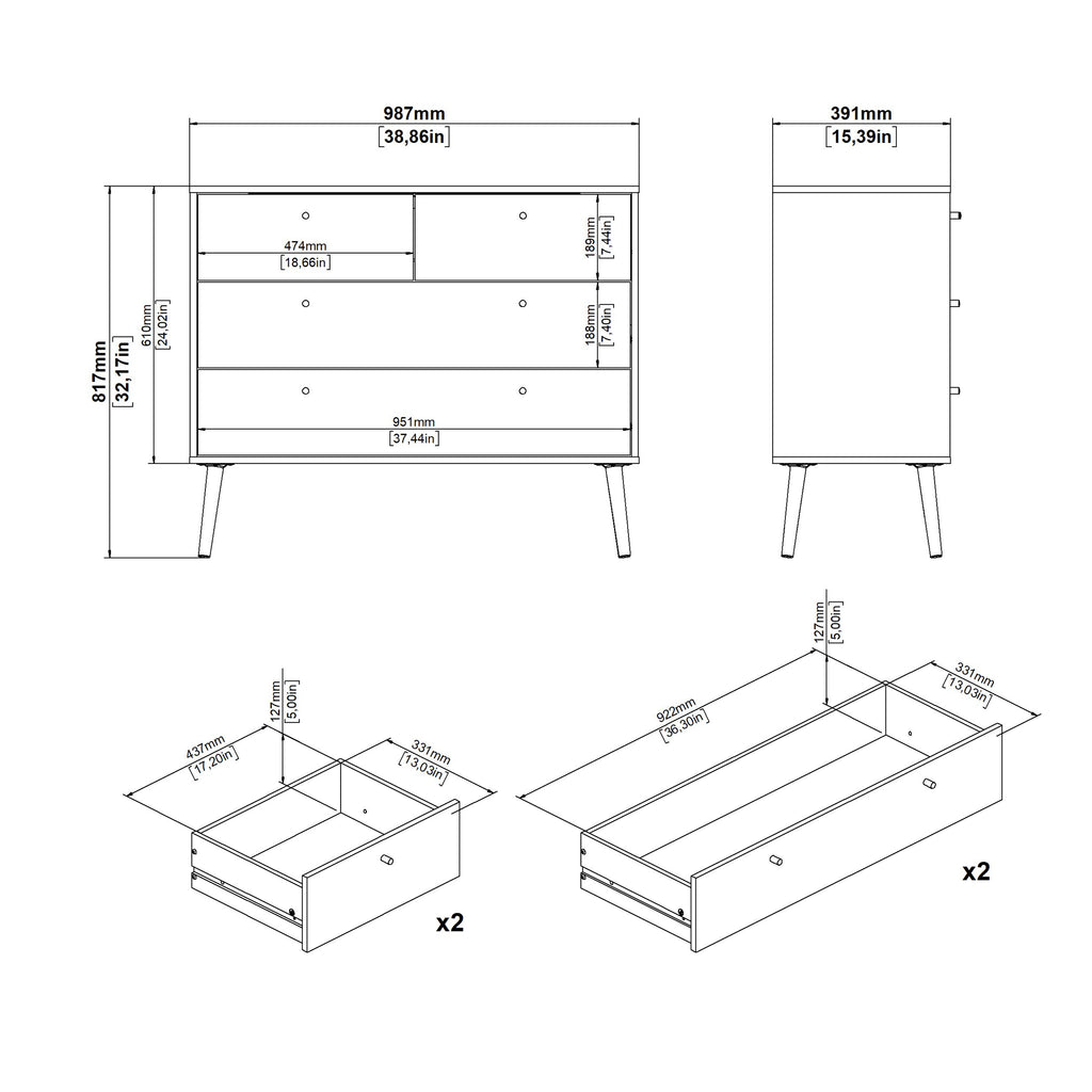 Carlisle Chest 2 + 2 Drawers White