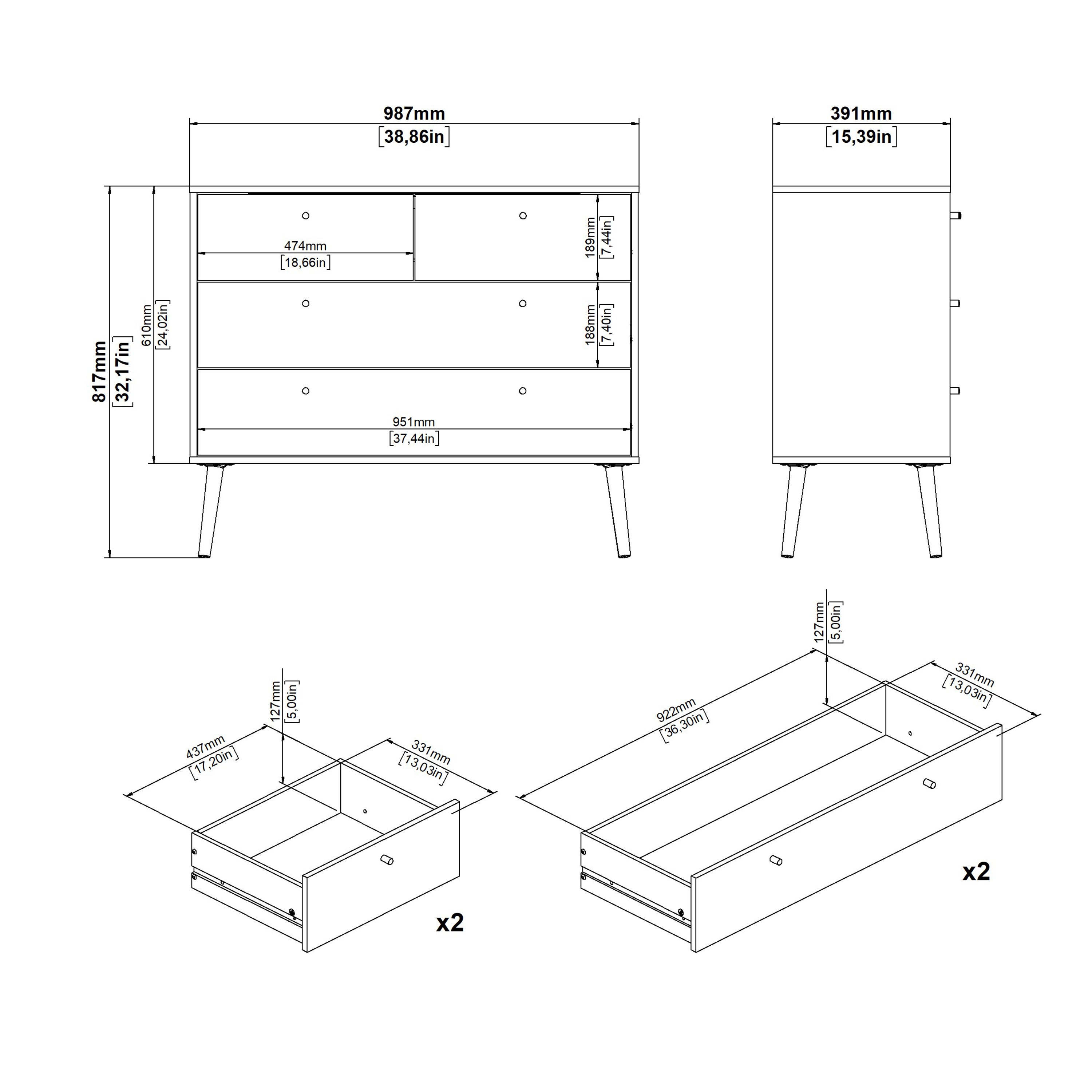 Carlisle Chest 2 + 2 Drawers White