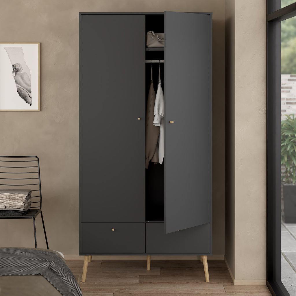 Carlisle 2 Doors 2 Drawer Wardrobe Dark Grey