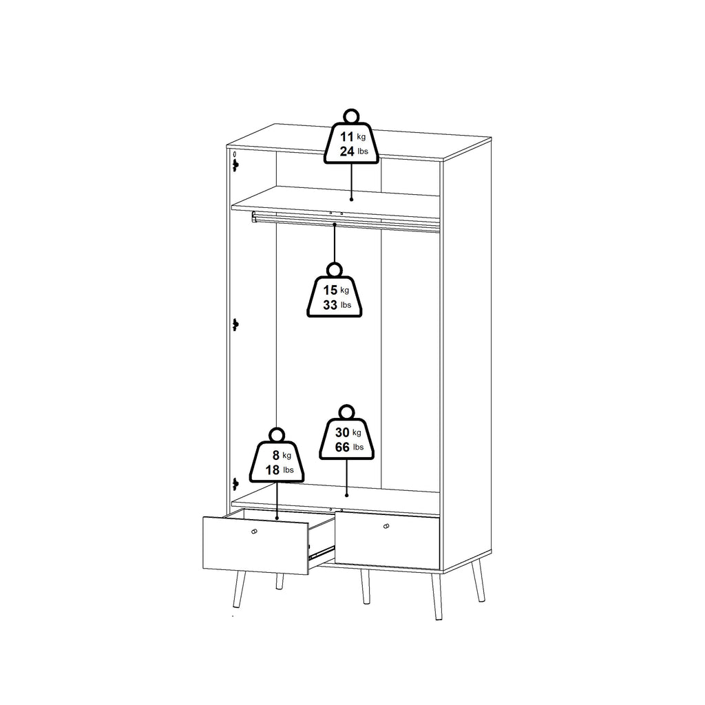 Carlisle 2 Doors 2 Drawer Wardrobe Dark Grey