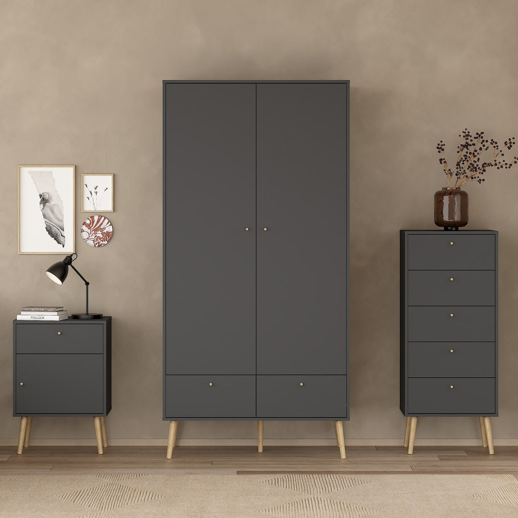 Carlisle 2 Doors 2 Drawer Wardrobe Dark Grey