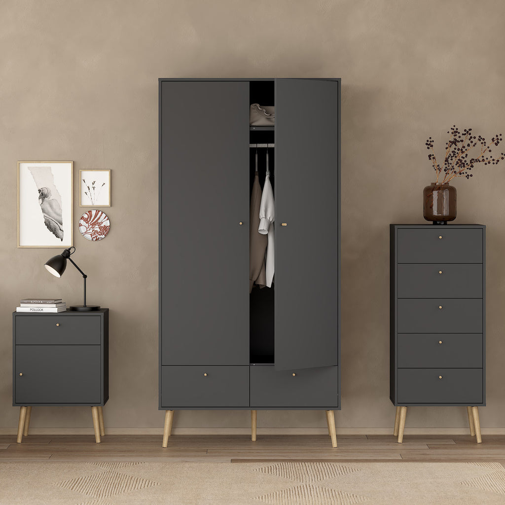 Carlisle 2 Doors 2 Drawer Wardrobe Dark Grey