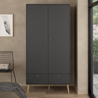 Carlisle 2 Doors 2 Drawer Wardrobe Dark Grey