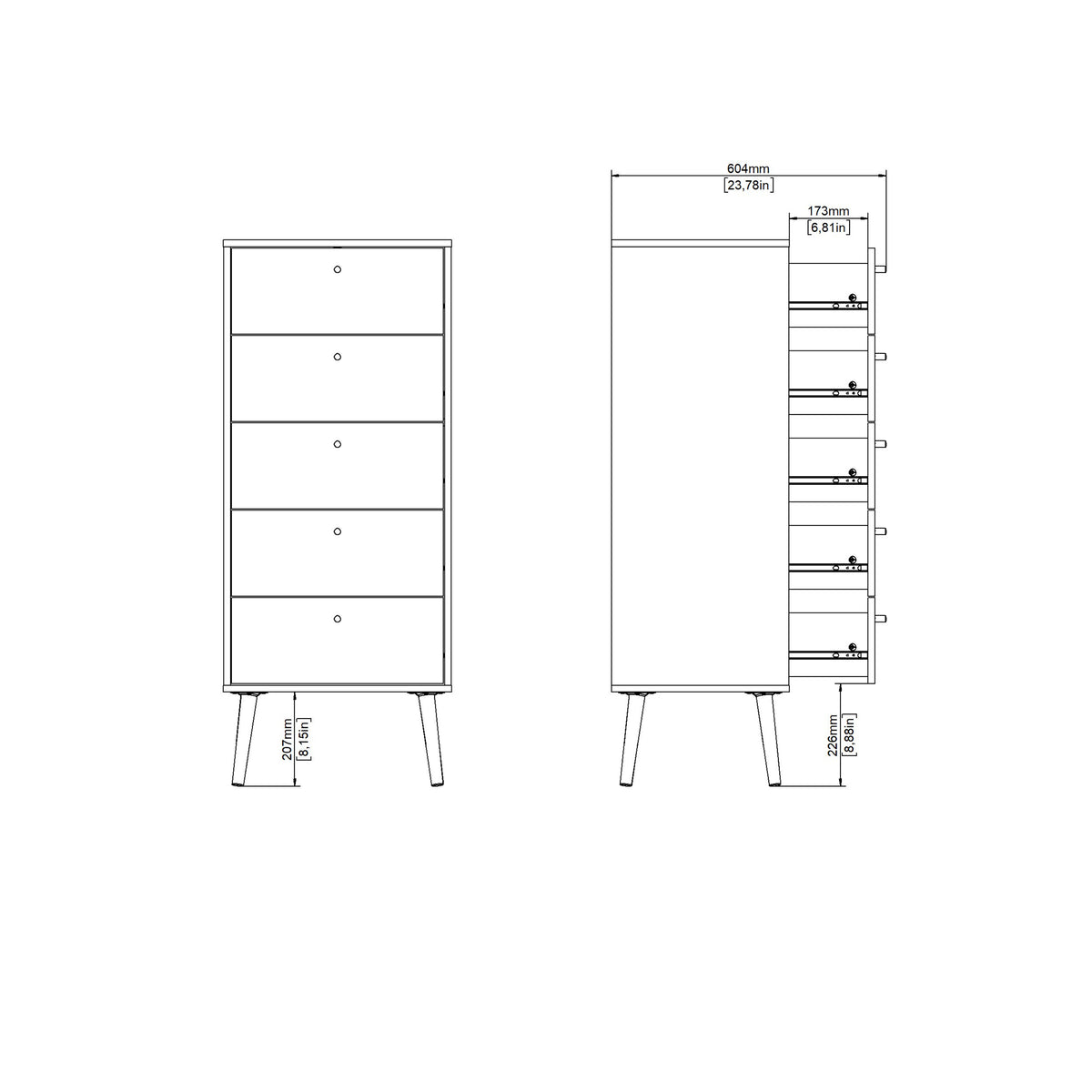 Carlisle Chest 5 Drawers Dark Grey