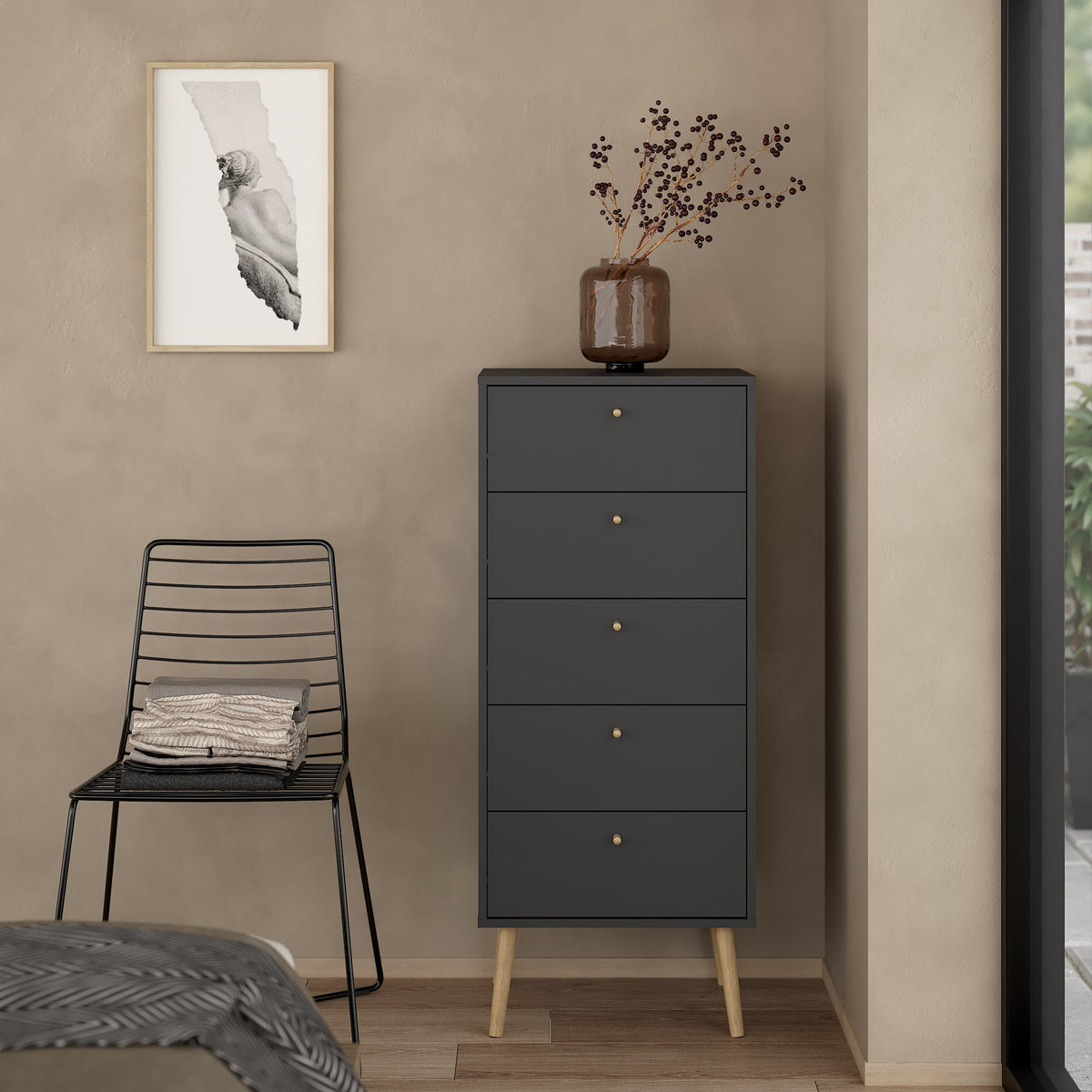 Carlisle Chest 5 Drawers Dark Grey