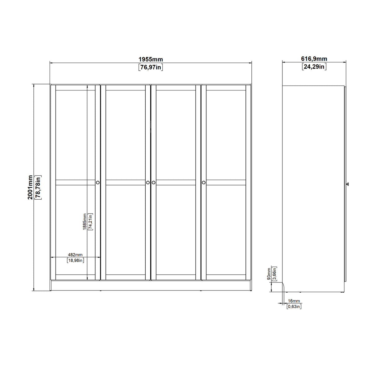 Brande Wardrobe with 4 Frame Doors in Jackson Hickory Oak