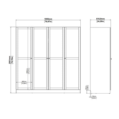 Brande Wardrobe with 4 Frame Doors in Jackson Hickory Oak