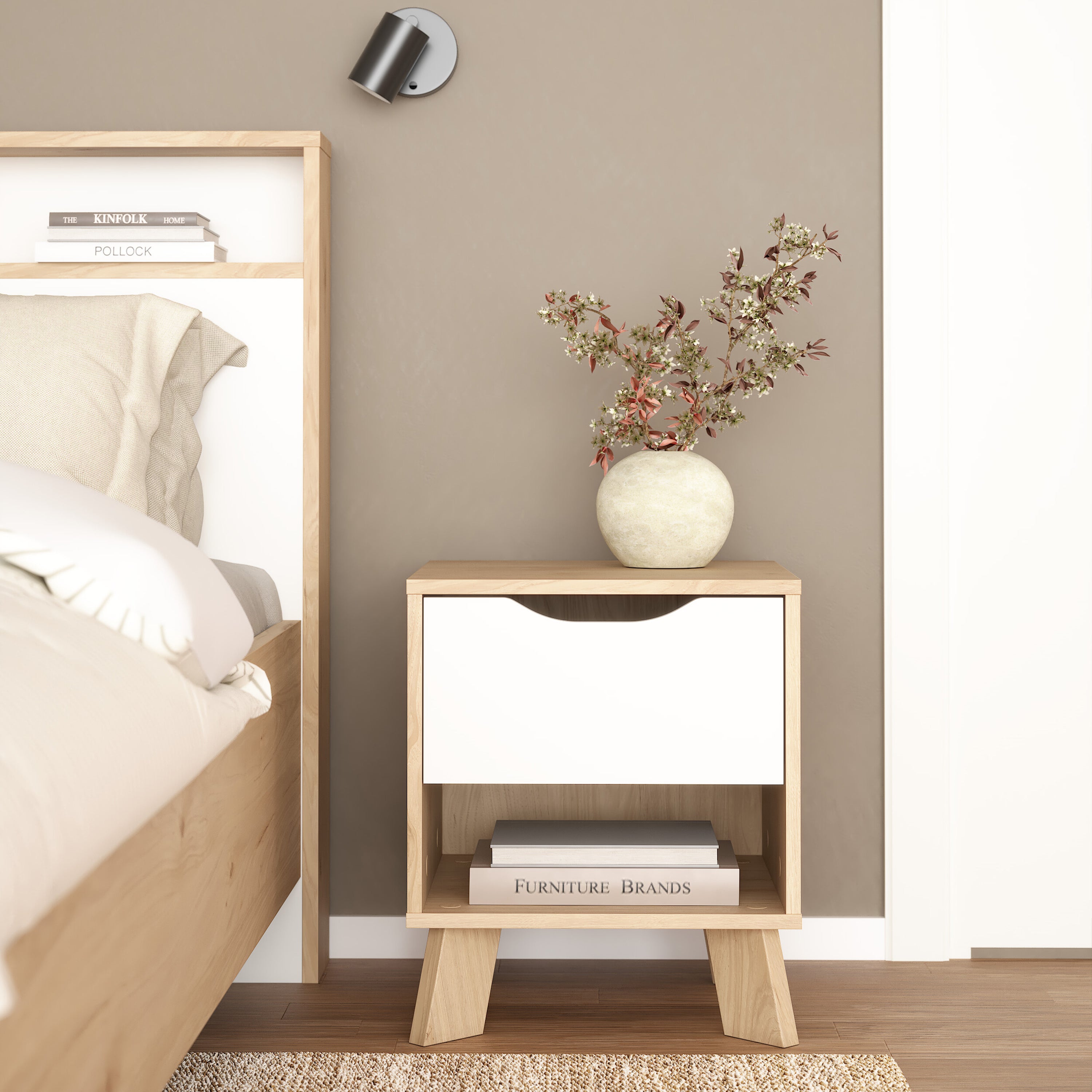 Isla Nightstand 1 Drawer in Jackson Hickory and White