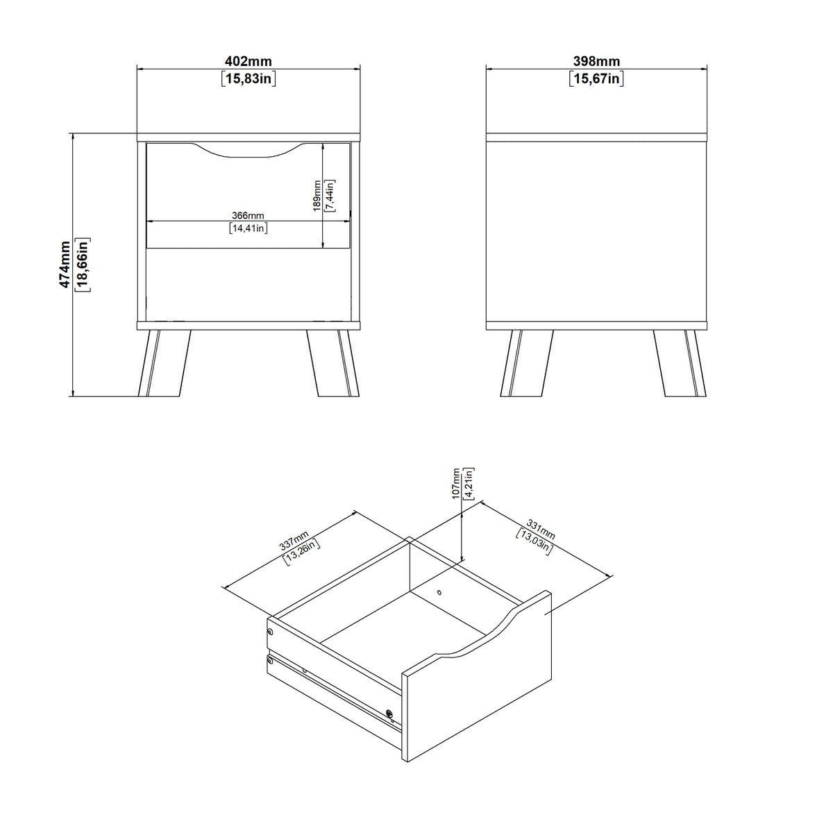 Isla Nightstand 1 Drawer in Jackson Hickory and White