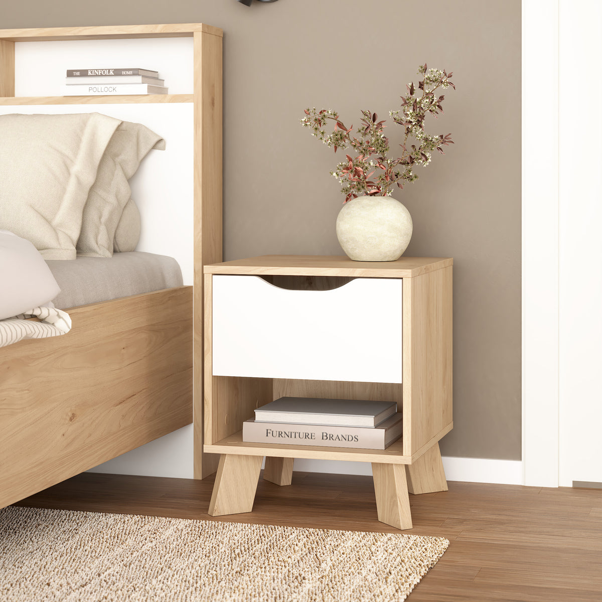 Isla Nightstand 1 Drawer in Jackson Hickory and White