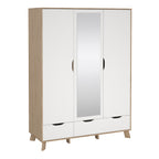 Isla Wardrobe 3 Doors and 2 Drawers with Mirror in Jackson Hickory and White