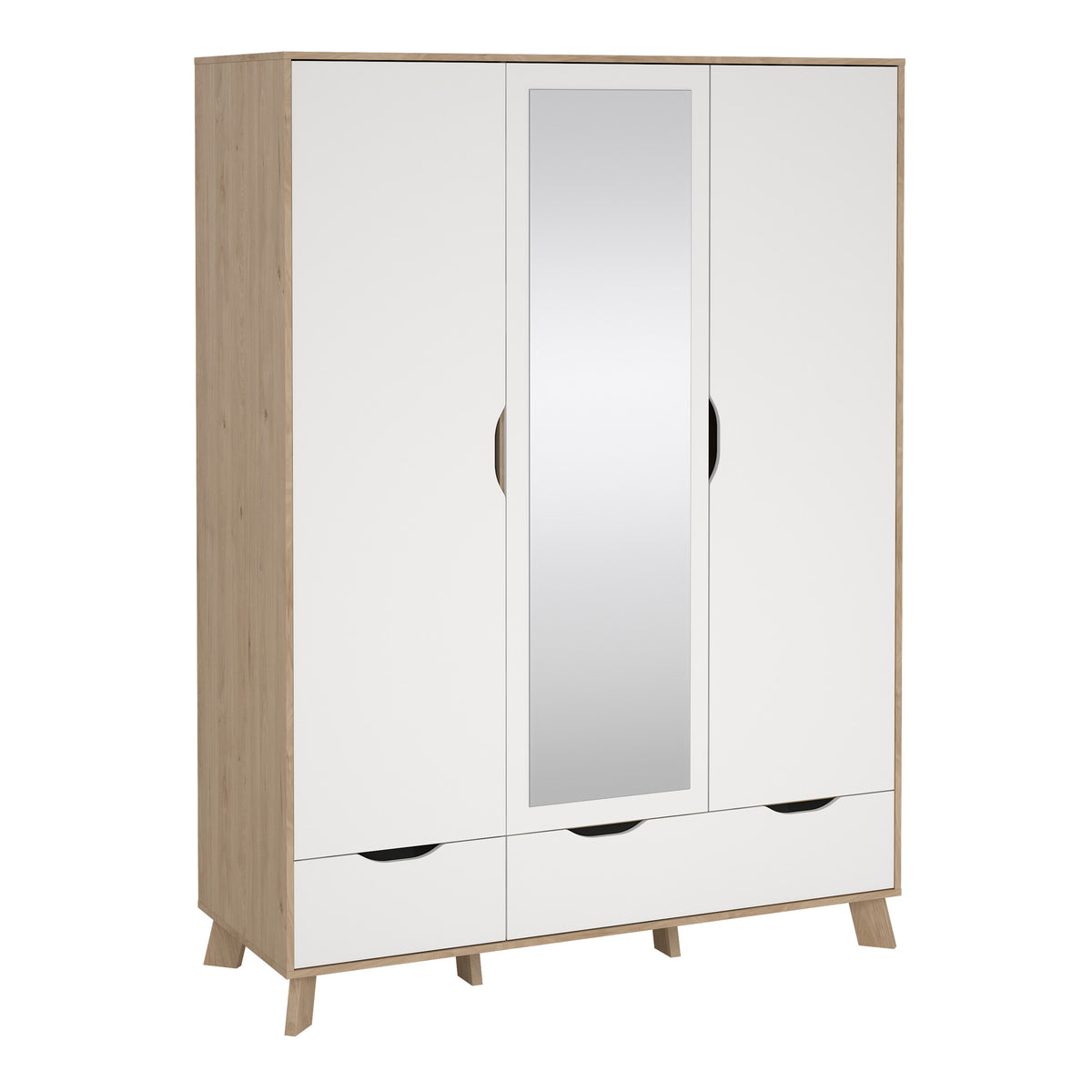 Isla Wardrobe 3 Doors and 2 Drawers with Mirror in Jackson Hickory and White