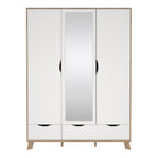 Isla Wardrobe 3 Doors and 2 Drawers with Mirror in Jackson Hickory and White