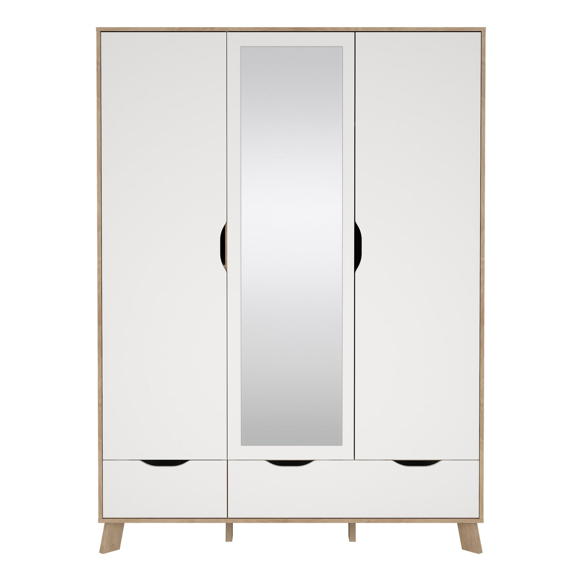 Isla Wardrobe 3 Doors and 2 Drawers with Mirror in Jackson Hickory and White