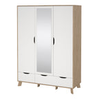 Isla Wardrobe 3 Doors and 2 Drawers with Mirror in Jackson Hickory and White