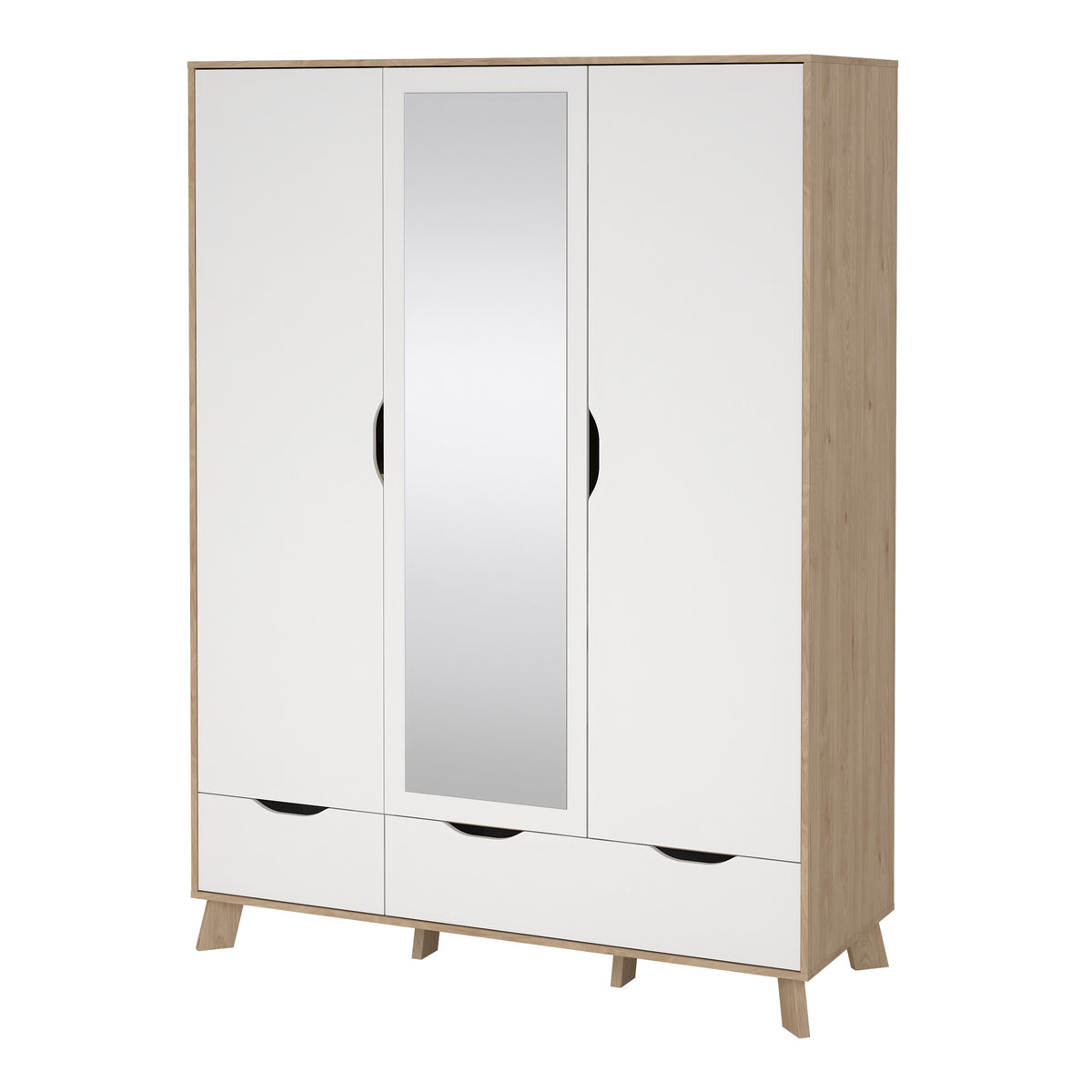 Isla Wardrobe 3 Doors and 2 Drawers with Mirror in Jackson Hickory and White