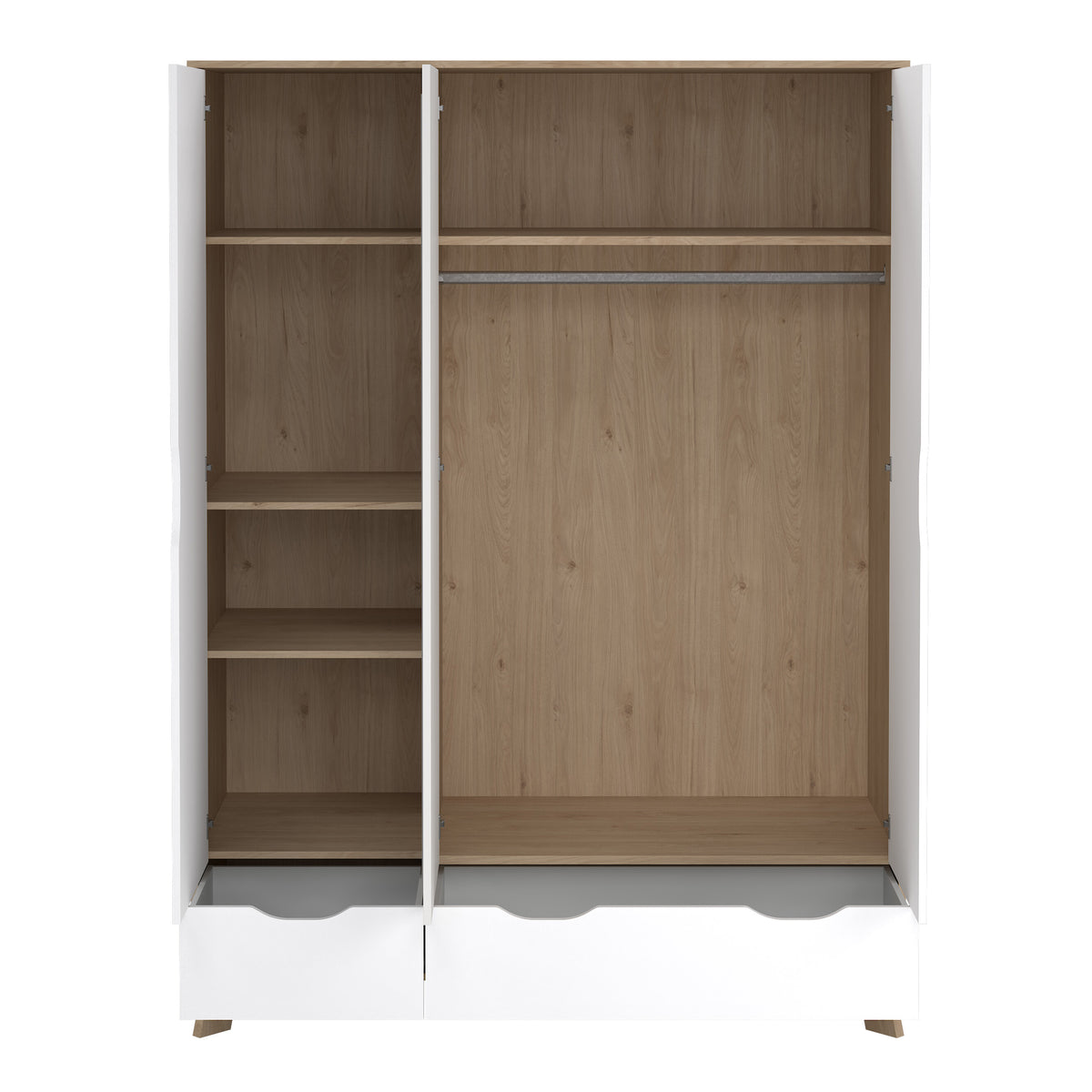 Isla Wardrobe 3 Doors and 2 Drawers with Mirror in Jackson Hickory and White