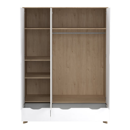 Isla Wardrobe 3 Doors and 2 Drawers with Mirror in Jackson Hickory and White