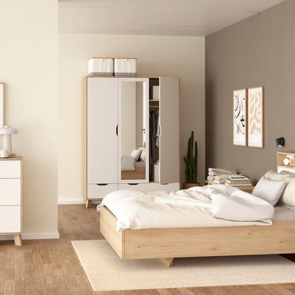 Isla Wardrobe 3 Doors and 2 Drawers with Mirror in Jackson Hickory and White