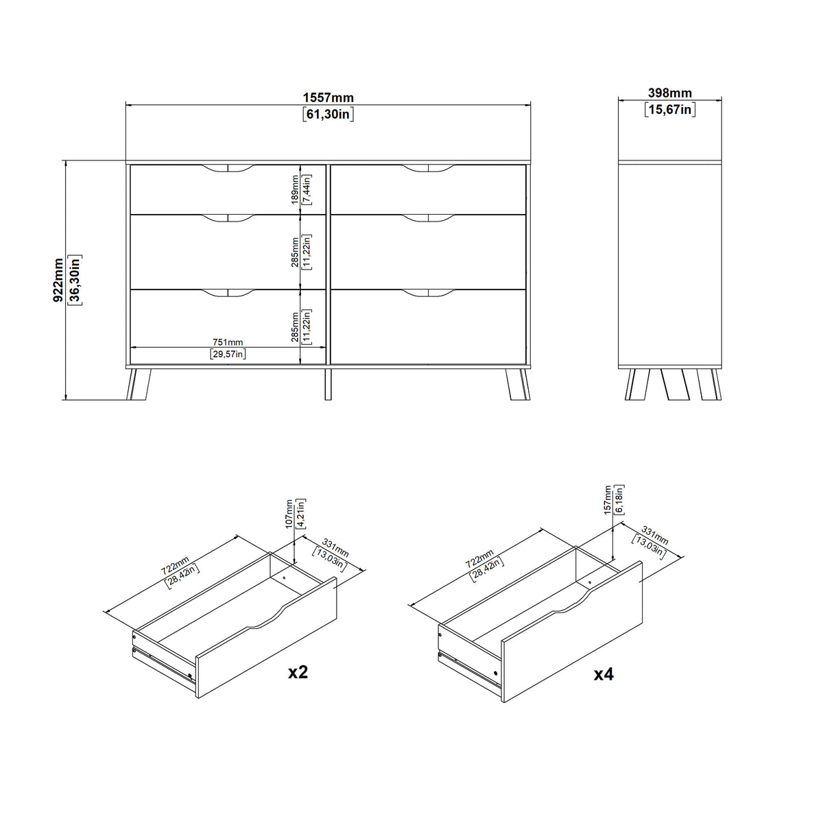 Isla 6 Drawers Double Dresser in Jackson Hickory and White