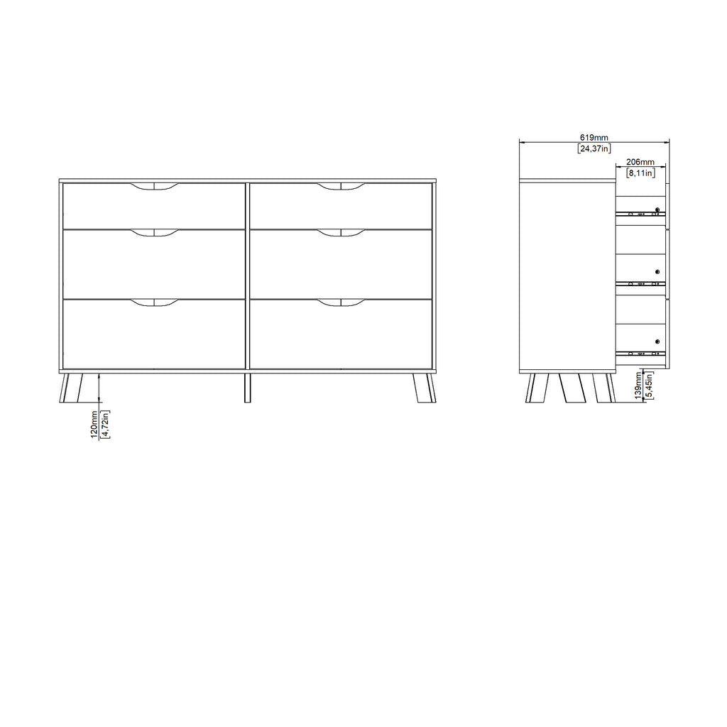 Isla 6 Drawers Double Dresser in Jackson Hickory and White