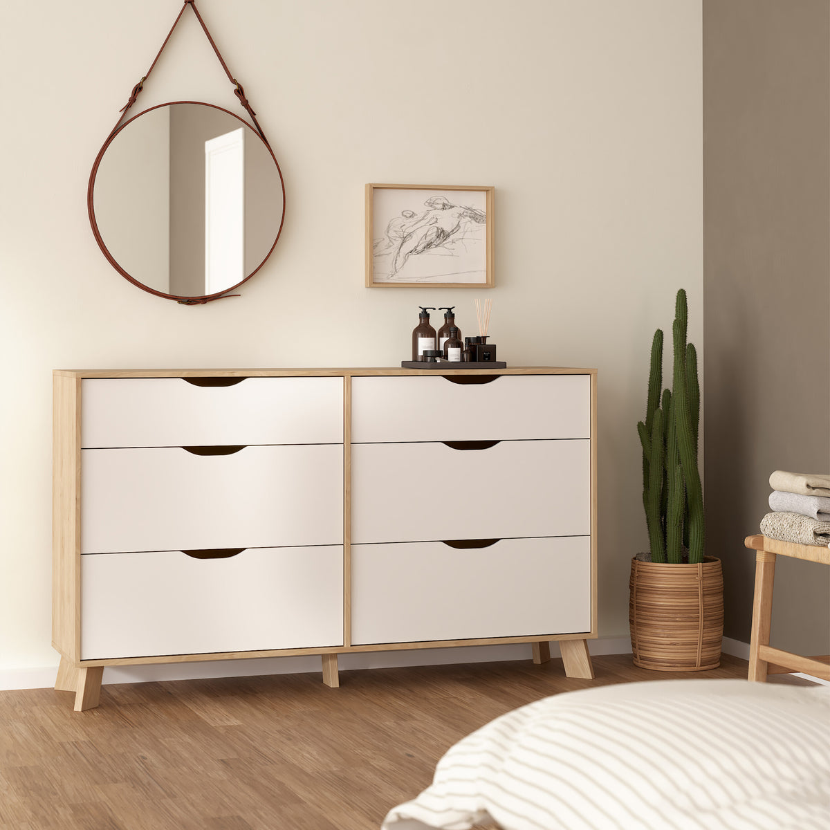 Isla 6 Drawers Double Dresser in Jackson Hickory and White