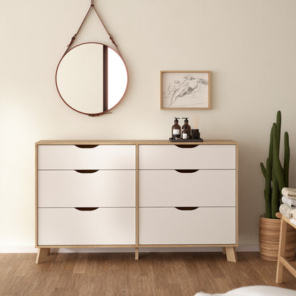 Isla 6 Drawers Double Dresser in Jackson Hickory and White
