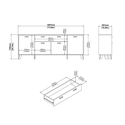 Isla Sideboard 4 Doors + 1 Drawer in Jackson Hickory and White