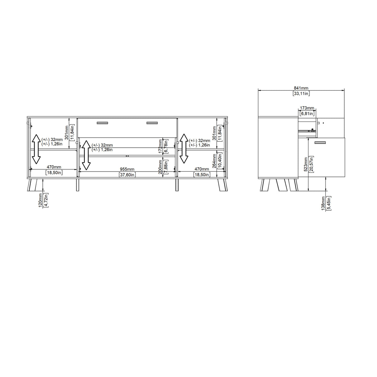 Isla Sideboard 4 Doors + 1 Drawer in Jackson Hickory and White
