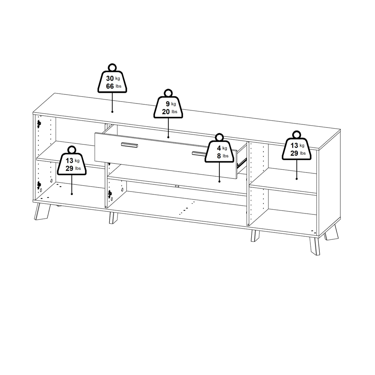 Isla Sideboard 4 Doors + 1 Drawer in Jackson Hickory and White