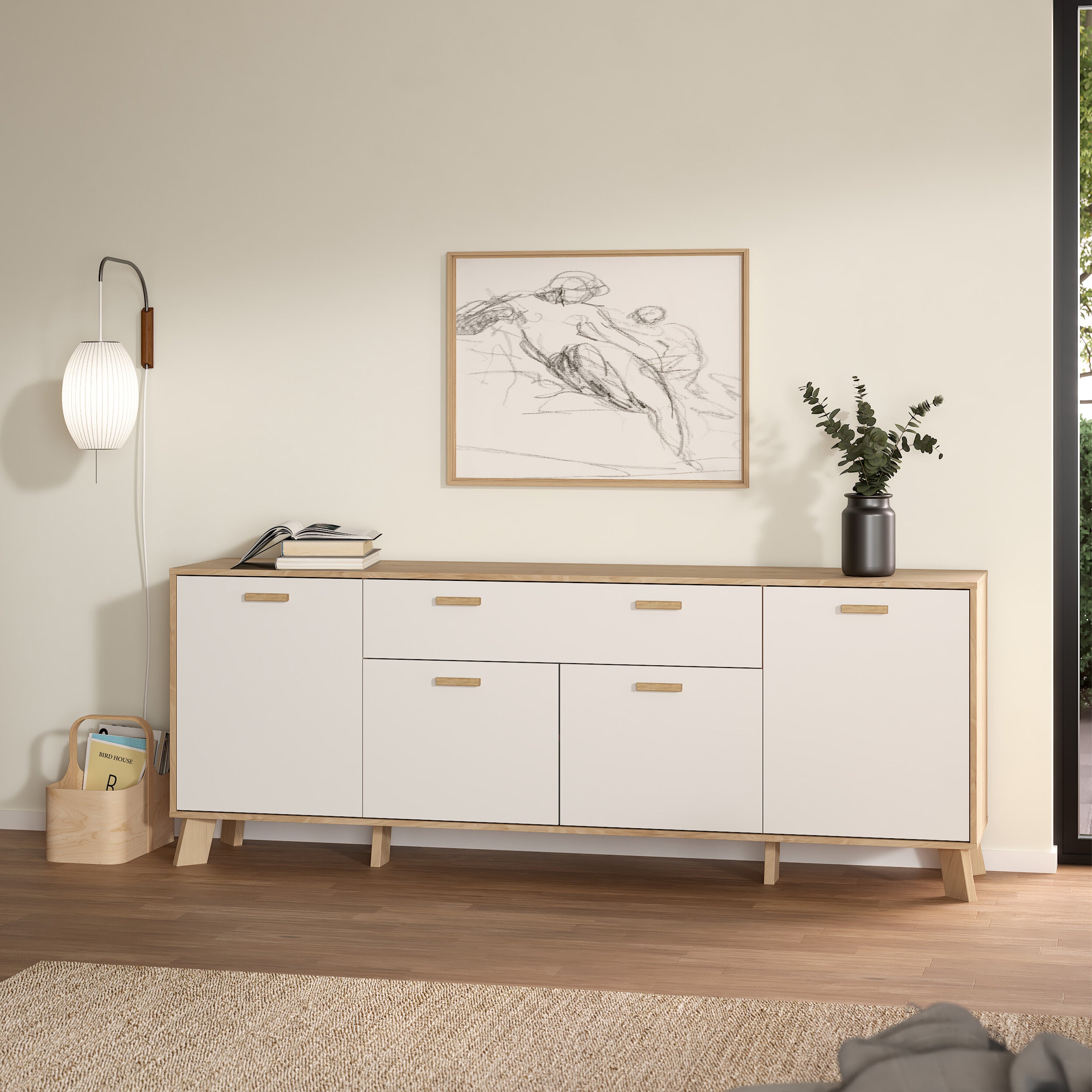 Isla Sideboard 4 Doors + 1 Drawer in Jackson Hickory and White