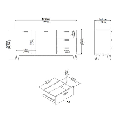Isla Sideboard 2 Doors + 3 Drawers in Jackson Hickory and White
