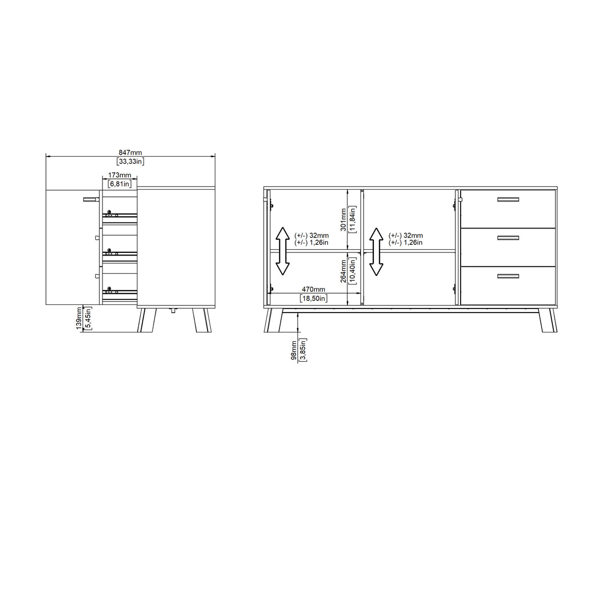 Isla Sideboard 2 Doors + 3 Drawers in Jackson Hickory and White