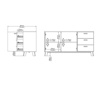 Isla Sideboard 2 Doors + 3 Drawers in Jackson Hickory and White