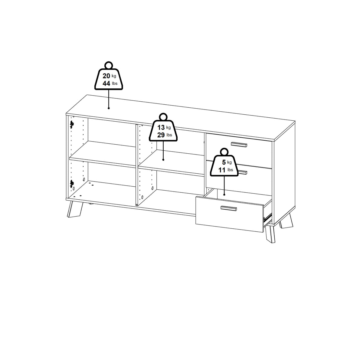 Isla Sideboard 2 Doors + 3 Drawers in Jackson Hickory and White