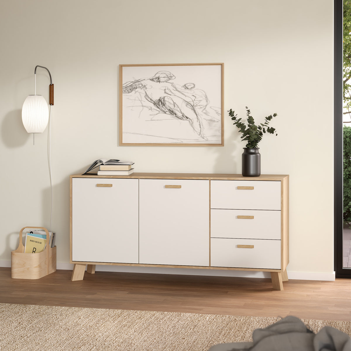 Isla Sideboard 2 Doors + 3 Drawers in Jackson Hickory and White