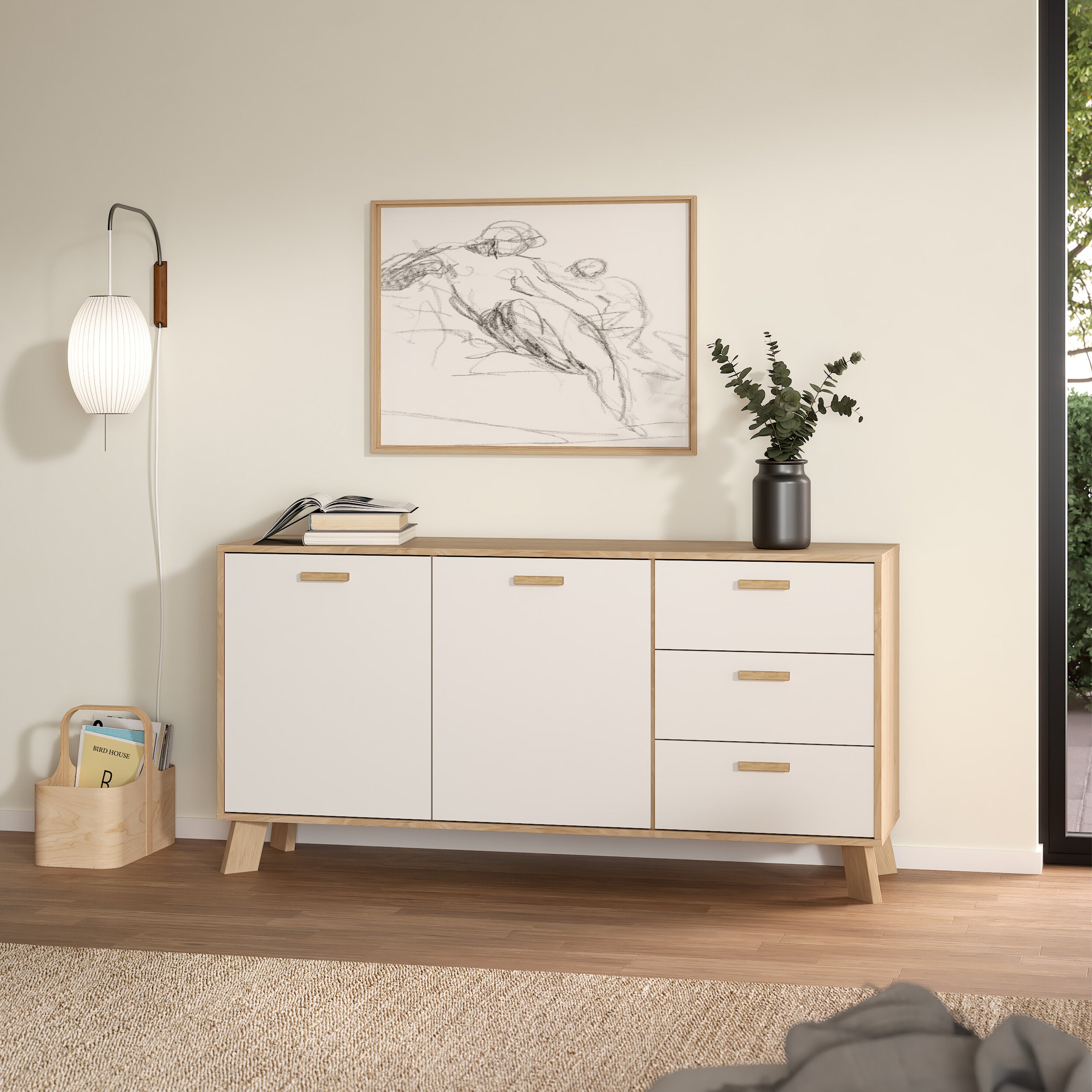 Isla Sideboard 2 Doors + 3 Drawers in Jackson Hickory and White