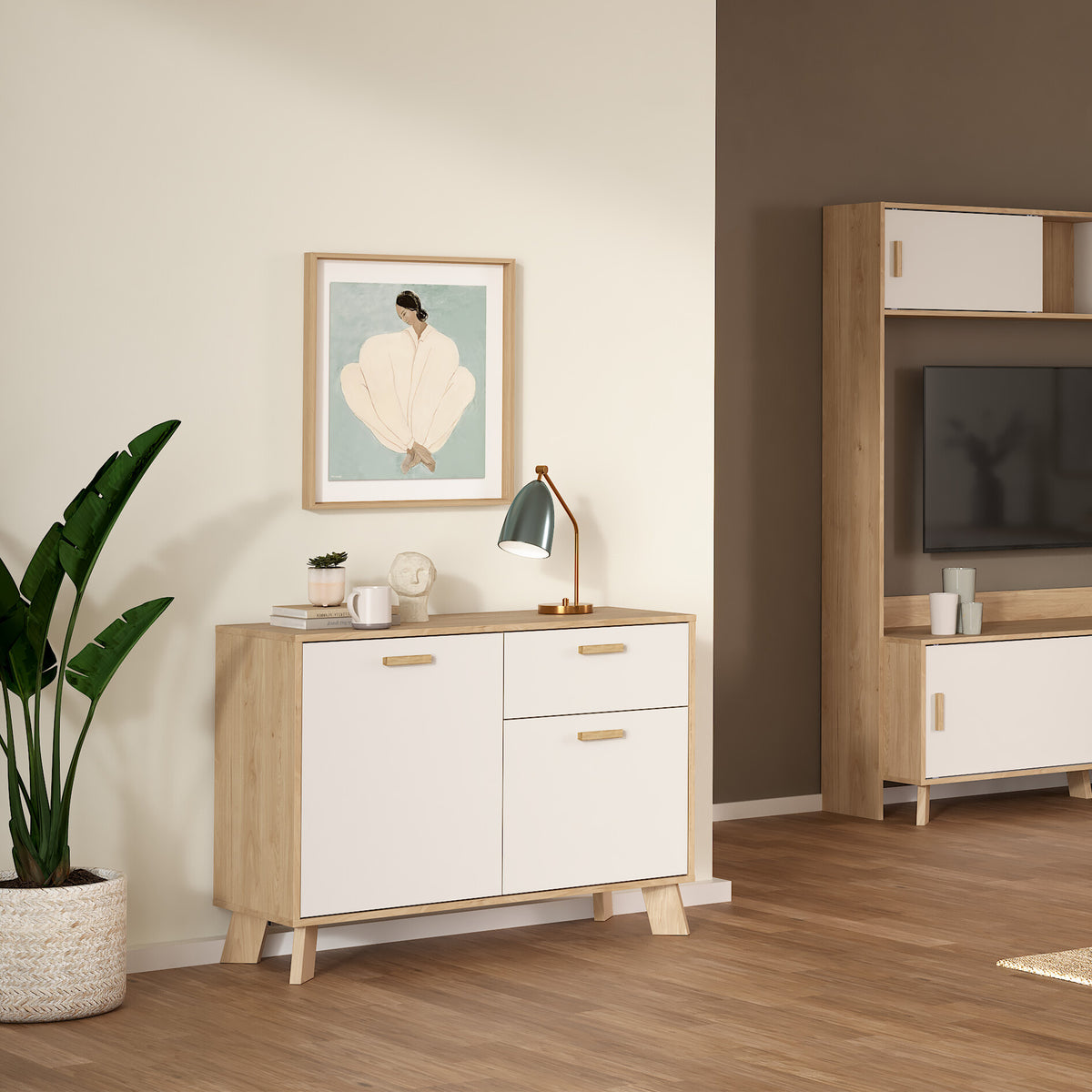 Isla Sideboard 2 Doors + 1 Drawer in Jackson Hickory and White